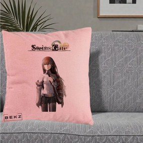 Perna Personalizata Steins Gate Kurisu Makise Anime, 40x40 cm, Roz, Husa Detasabila, Perna Inclusa, BEKZ®