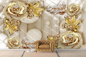 Fototapet 3D, O brosa de aur sub forma de flori pe un fundal abstract Art.05334