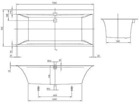 Cada dreptunghiulara Villeroy &amp; Boch, Squaro Edge, pentru inzidire, 190 x 90 cm, alb alpin