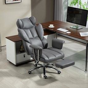 HOMCOM Scaun de birou ergonomic, tapițat, cu suport pentru picioare, spătar reglabil, rotativ la 360°, Gri închis | Aosom Romania