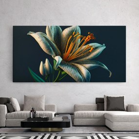 Tablou Canvas, 40x80cm, Dormitor si Living, Flori, Crini, Blue Grey Lily