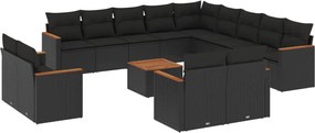 vidaXL Set mobilier de grădină cu perne, 14 piese, negru, poliratan