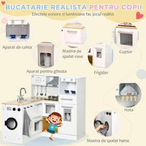 HOMCOM Bucatarie pentru copii din 2 bucati pentru copii 3-6 ani cu ustensile de bucatarie, culoare alb si lemn | Aosom Romania