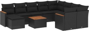 vidaXL Set canapele de grădină cu perne, 11 piese, negru, poliratan