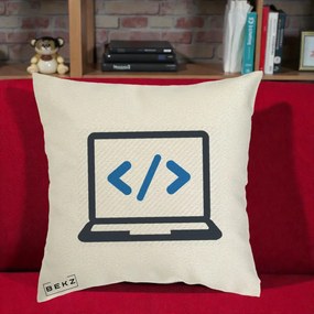 Perna Personalizata Laptop Cod HTML, 40x40 cm, Ecru, Husa Detasabila, Perna Inclusa, BEKZ®