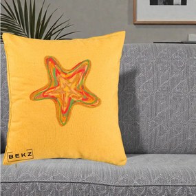Perna Decorativa Stea de Mare Neon Curcubeu, 40x40 cm, Galben, Husa Detasabila, Perna Inclusa, BEKZ®
