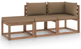 Set mobilier gradina paleti, cu perne, 3 piese, lemn pin tratat Gri taupe, colt + mijloc + suport pentru picioare, 1