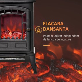 Semineu electric cu efect flacara cu temperatura reglabila, Aparat de incalzire, negru HOMCOM | Aosom Romania