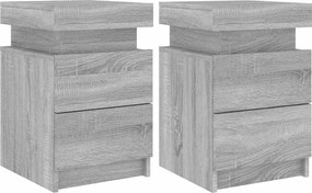 vidaXL Noptiere cu lumini LED, 2 buc., gri sonoma, 35x39x55 cm