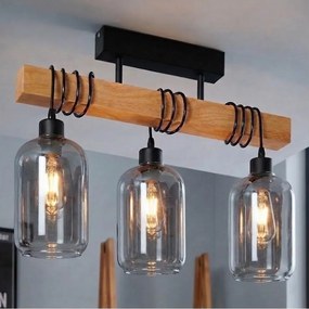 Brilagi - Lustră aplicată WOOD GLASS 3xE27/60W/230V pin/negru/gri fumuriu