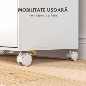 HOMCOM Dulap Multifuncțional cu Masă de Călcat | Blat din Tesatura Efect In | 3 Rafturi | Ghidaj pentru Agățat | 127x42.5x99 cm | Alb | Aosom Romania