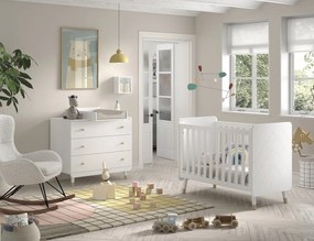 Set Pătuț, Comodă și Masă de Înfășat pentru Bebeluși, 3 Piese, Alb Satinat (MDF) – Billy – Vipack