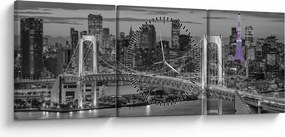 Tablou - Orașul mare cu turnul mov (cu ceas) (90x30 cm)