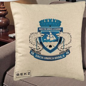 Perna Personalizata Dacia Unirea Braila 1919 Fotbal, 40x40 cm, Bej, Husa Detasabila, Perna Inclusa, BEKZ®