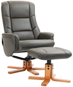 HOMCOM Fotoliu de relaxare cu otoman spătar basculant reclinabil șezut căptușit tapițerie sintetică gri | Aosom Romania