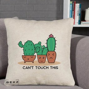 Perna Decorativa Cactus Funny Can't Touch This, 40x40 cm, Bej Canapea, Husa Detasabila, Perna Inclusa, BEKZ®