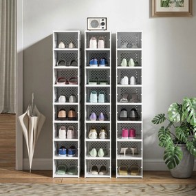 HOMCOM Dulap de Pantofi Modular cu 8 Cutii Stivuibile pentru Pantofi, 26x35x140 cm, Alb | Aosom Romania