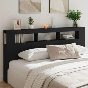 837366 vidaXL Tăblie de pat cu LED, negru, 200x18,5x103,5 cm, lemn prelucrat