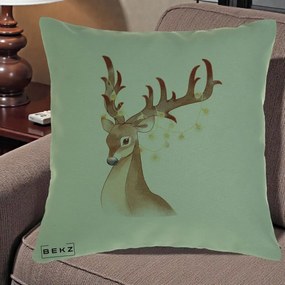 Perna Decorativa Ren cu Luminite de Craciun, 40x40 cm, Verde, Husa Detasabila, Perna Inclusa, BEKZ®