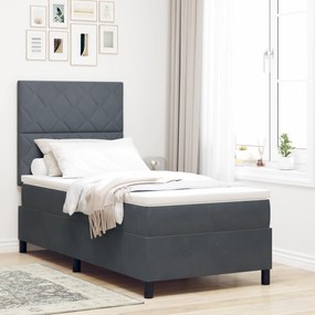 vidaXL Pat box spring cu saltea &amp; LED, gri închis, 90x190 cm catifea