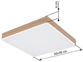Plafoniera LED aluminiu alb, MDF aspect de lemn DORO 30x30cm