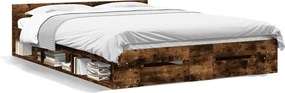 vidaXL Cadru de pat cu sertare stejar fumuriu 160x200cm lemn prelucrat
