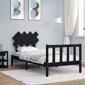 3193435 vidaXL Cadru de pat cu tăblie single, negru, lemn masiv
