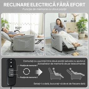 HOMCOM Fotoliu Relax Electric cu Masaj și Încălzire, Silențios, Reclinabil 150° în Cinilă cu Pernă, Funcție de Memorie, 2 Telecomenzi, Suport pentru Picioare pentru Living și Birou, Gri | Aosom Romania