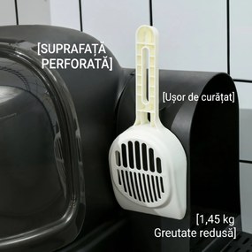 PawHut Litieră pentru Pisici cu Capac, Tavă Detașabilă și Capac Rabatabil și Lopățică Inclusă, 52x60x42 cm, Gri Închis | Aosom Romania