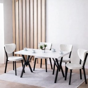 Set Masa de bucatarie Barton din MDF cu 4 Scaune din metal, culoare bej, 140 cm