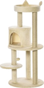 PawHut Ansamblu de Joacă pentru pisici adulte cu căsuță spațioasă și platformă, 104 cm, Crem | Aosom Romania