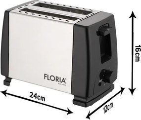Prajitor de paine Floria ZLN1840 Negru Inox, 700W, 7 nivele de control al temperaturii, buton de oprire