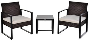 Set de mobilier de balcon Outsunny din Poliratan pentru 2 persoane, set de balcon cu perne Maro+Crem | Aosom Romania