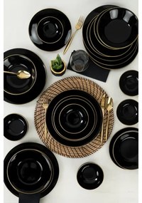 Set de masă, 24 piese, negru/auriu, din ceramică de tip stoneware