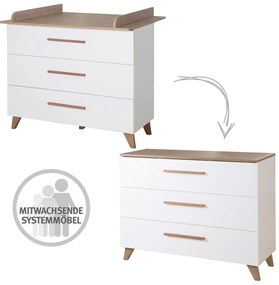 Comodă de copii albă/în culoare naturală joasă cu aspect de lemn de stejar cu masă de schimbat 110x98 cm – Roba