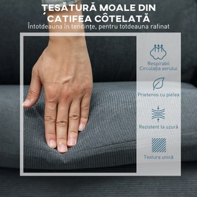 HOMCOM Canapea Colțar cu 3 locuri, Taburet Detașabil și Reversibil 196x140x88 cm, Gri Cărbune | Aosom Romania