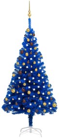 Set brad Craciun artificial LED-uri globuri albastru 180 cm PVC albastru si auriu, 180 x 93 cm, 1
