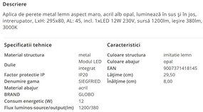 Aplica LED cu iluminat ambiental sus/jos SIEGFRIED Aplica LED cu iluminat ambiental sus/jos SIEGFRIED aspect lemn 12W