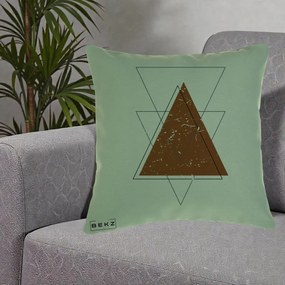Perna Decorativa Geometric Triunghiuri Sacred, 40x40 cm, Verde, Husa Detasabila, Perna Inclusa, BEKZ®