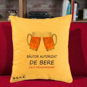 Perna Decorativa Bautor Autorizat de Bere, 40x40 cm, Galben, Husa Detasabila, Perna Inclusa, BEKZ®