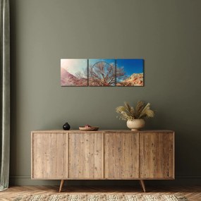 Tablou cu cu copac în deșert (cu ceas) (90x30 cm)