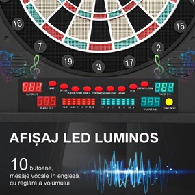 HOMCOM Tabla de Darts Electronică Profesională cu 6 Display-uri, 12 Săgeți, 27 Moduri de Joc, 51x6.5x57cm, Negru | Aosom Romania