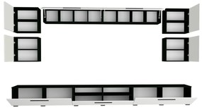 Living haaus Haga V3, Alb Lucios/Negru, MDF, L 360 cm