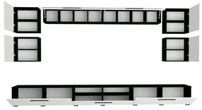 Living haaus Haga V3, Alb Lucios/Negru, MDF, L 360 cm