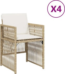 vidaXL Scaune de grădină cu perne, 4 buc., bej, poliratan