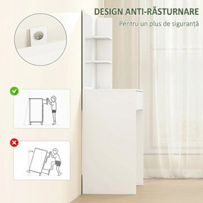 HOMCOM Masă de machiaj cu oglindă, 3 rafturi în colț și sertar, din lemn și sticlă, 75x40x137 cm, Alb | Aosom Romania