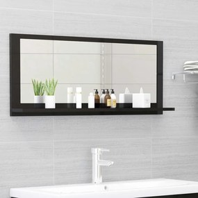 Oglinda de baie, negru extralucios, 90x10,5x37 cm, PAL negru foarte lucios, 90 cm