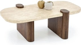 Masuta cafea CANOA, travertin/nuc, 120x70x43 cm