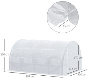 Outsunny Seră de grădină seră tunel 12 m² cu ușă, pereți laterali rulabili, 8 ferestre din oțel PE 4 x 3 x 2 m alb | Aosom Romania