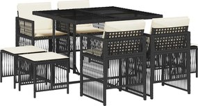 vidaXL Set mobilier de grădină cu perne, 9 piese, negru, poliratan